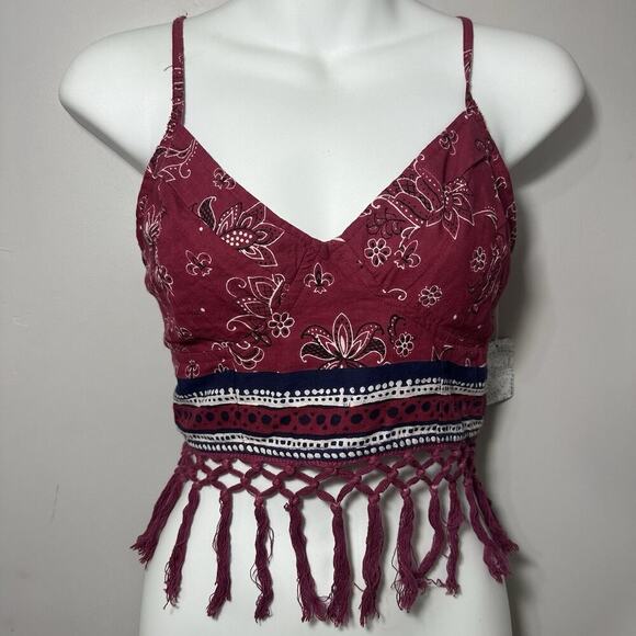 NWT Free People Red Bandana Cropped Top Boho Festival Coastal Cowgirl Western - Picture 8 of 10